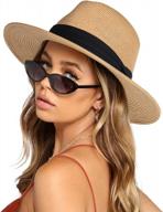 женская и мужская соломенная шляпа-панама с широкими полями fedora - защита от upf для летнего пляжного солнца! логотип