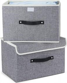 img 4 attached to 📦 mee&#39;life Foldable Storage Bins with Lids - 2 Pack Gray Fabric Storage Boxes for Clothes, Toys, Books, Papers, and More - Closet Organizers and Large Shelves Storage