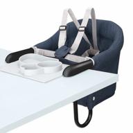 portable high chair booster seat with tray, fold-flat storage and tight fixing clip for babies and toddlers - home dining table & travel (blue) logo