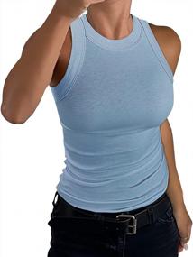 img 4 attached to Women'S Sleeveless Cotton Tank Top - High Neck Racerback Fitted Ribbed Casual Basic