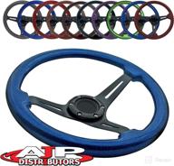 ajp distributor universal 345mm 6 bolt hole deep dish streak aluminum wood grain trim steering wheel blank horn button jdm euro vip racing track drift drag (blue wood trim black center) logo