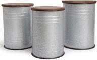 rustic hallops farmhouse accent side table set with galvanized metal storage ottoman and wood cover - perfect farmhouse decor storage box (3-piece set, silver) логотип