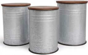img 4 attached to Rustic Hallops Farmhouse Accent Side Table Set With Galvanized Metal Storage Ottoman And Wood Cover - Perfect Farmhouse Decor Storage Box (3-Piece Set, Silver)