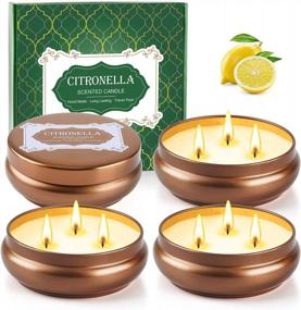 img 4 attached to 5Oz Tin Citronella Candles Outdoor, 4Pack Natural Soy Candle With 3 Wicks, 160H Burning For Indoor Use, Portable Travel Lemon Odor Candle Set - Gifts For Summer.