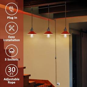 img 2 attached to Emliviar 3-Light Hanging Pendant Light With Plug In Cord - Red Finish For Kitchen Dining Room Bedroom, YCE241-3 RED