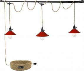 img 4 attached to Emliviar 3-Light Hanging Pendant Light With Plug In Cord - Red Finish For Kitchen Dining Room Bedroom, YCE241-3 RED