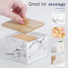 img 3 attached to Luxspire Cotton Swab Storage Box With Bamboo Chip Lid, Q-Tip Swab Holder Cotton Ball Canister Jar Cotton Bud Round Dispenser Box, Cosmetics Makeup Countertop Vanity Bathroom Organizer Containers