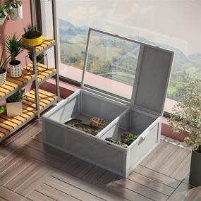 img 3 attached to PawHut 37” Wooden Tortoise House: Premium Turtle Terrarium with Double Room Design in Stylish Grey