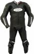 black perrini motorcycle leather suit with padding, hump, and fusion technology for riding and racing logo