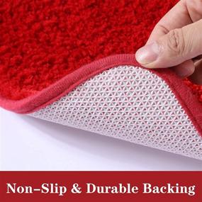 img 2 attached to 🛀 Red Microfiber U-Shaped Non-Slip Bath Mat - 18''x20'' Machine Washable Shaggy Bathroom Contour Rug for Shower Floor