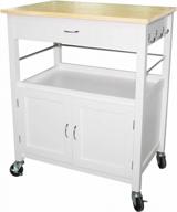 ehemco kitchen island cart on wheels with drawer, storage cabinet, shelf and natural bamboo top butcher block, white base logo