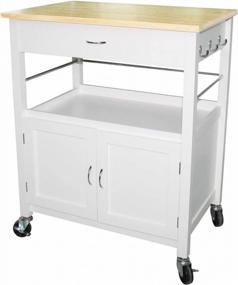 img 4 attached to EHemco Kitchen Island Cart On Wheels With Drawer, Storage Cabinet, Shelf And Natural Bamboo Top Butcher Block, White Base