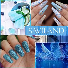 img 2 attached to Saviland Blue Series Poly Nails Gel Kit - гель для наращивания ногтей с блестками и кошачьим глазом с 7 цветами и раствором для утолщения для начинающих и профессиональных мастеров ногтевого сервиса