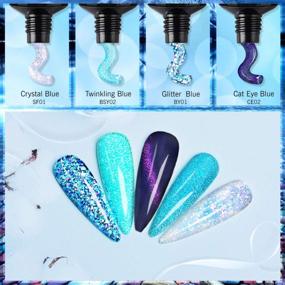img 3 attached to Saviland Blue Series Poly Nails Gel Kit - гель для наращивания ногтей с блестками и кошачьим глазом с 7 цветами и раствором для утолщения для начинающих и профессиональных мастеров ногтевого сервиса