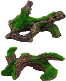 img 4 attached to Artificial Resin Driftwood Moss Tree Decaying Trunk Aquarium Log Wood Decoration - Set of 2 Pieces by Hamiledyi