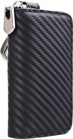 img 4 attached to Carbon Fiber Leather Car Key Chain Holder With Metal Hook And Zipper Bag - Ideal For Vehicle Keyless Entry, Remote Key Fobs, And Smart Car Keys - Perfect For Men'S Car Key Cases