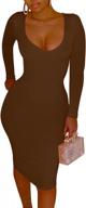 women's long sleeve v neck bodycon midi party dress - sexy pencil clubwear logo