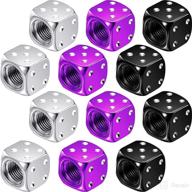 🎲 aluminum dice style valve stem caps - set of 12 car motorcycle bicycle tire dust caps in multicolored (purple, white, black) - 0.47inch логотип