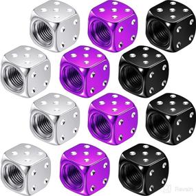 img 4 attached to 🎲 Aluminum Dice Style Valve Stem Caps - Set of 12 Car Motorcycle Bicycle Tire Dust Caps in Multicolored (Purple, White, Black) - 0.47inch