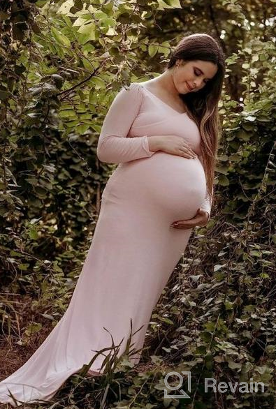 img 1 attached to OQC Maternity Gown Cross V Neck Ruched Long Sleeve Maxi Photography Dress For Women Elegant Fitted review by Andre Noel