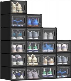 img 4 attached to Увеличьте пространство в шкафу с помощью 18 штабелируемых черных ящиков для хранения обуви среднего размера от YITAHOME