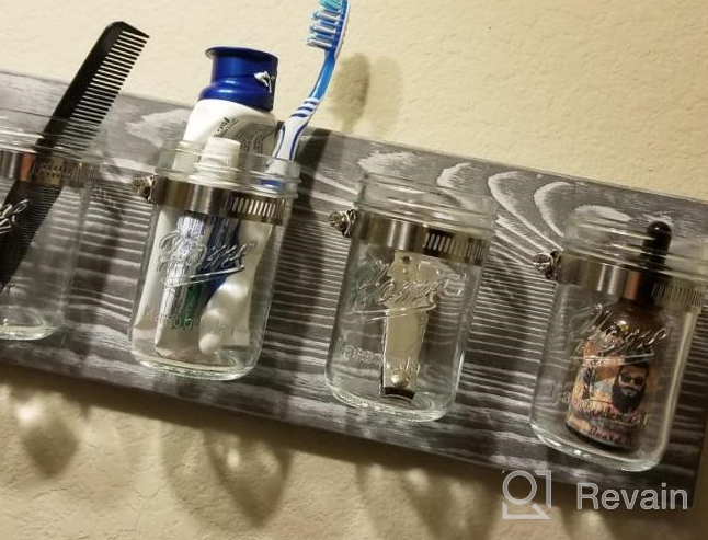 img 1 attached to Farmhouse Rustic Gray Wall Mounted Mason Jar Toothbrush Holder And Organizer - Perfect Small Bathroom Storage Solution review by Patrick Keita