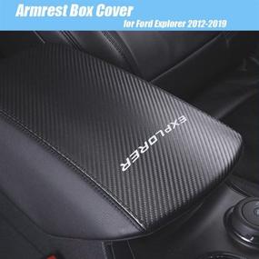 img 2 attached to 🚗 XITER Car Armrest Cover Saver for Ford Explorer 2012-2019 - Carbon Fiber Center Console Leather Pad, Central Console Armrest Box Protector - Interior Accessories