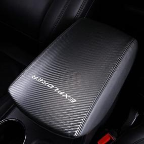 img 4 attached to 🚗 XITER Car Armrest Cover Saver for Ford Explorer 2012-2019 - Carbon Fiber Center Console Leather Pad, Central Console Armrest Box Protector - Interior Accessories