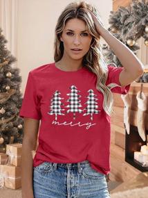 img 2 attached to Festive Style: Women'S Christmas Buffalo Plaid Tree Shirt With Casual Short Sleeves And Graphic Print