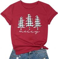 festive style: women's christmas buffalo plaid tree shirt with casual short sleeves and graphic print logo
