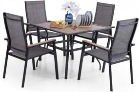 img 4 attached to PHI VILLA Outdoor Patio Dining Set With 1.57" Umbrella Hole, Wood-Like Table & Stackable Chairs For Deck Or Yard