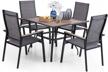 phi villa outdoor patio dining set with 1.57" umbrella hole, wood-like table & stackable chairs for deck or yard logo