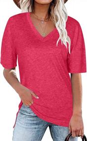 img 3 attached to Comfortable Women'S Casual V-Neck Solid Color Tee Tops For Summer - Loose Fit Basic T-Shirts By DUTUT