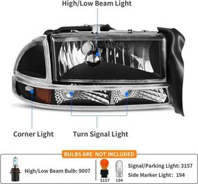 img 3 attached to 🔦 DWVO Headlight Assembly for 1997-2004 Dodge Dakota and 1998-2003 Dodge Durango - Headlamp Replacement with Park Signal Lamp in Black Housing