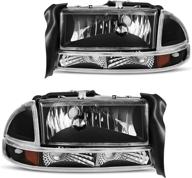 🔦 dwvo headlight assembly for 1997-2004 dodge dakota and 1998-2003 dodge durango - headlamp replacement with park signal lamp in black housing логотип