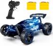 tecnock rc racing car, 2.4ghz high speed remote control car, 1:18 2wd toy cars buggy for boys & girls with two rechargeable batteries for car, gift for kids(blue&light) logo