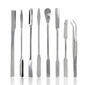 img 1 attached to Stainless Steel Micro Lab Spatula Set - 8 PCS Double-Ended Spatulas And Tweezer For Sampling And Mixing, Square, Scoop, Round & Tapered Arrow Tip, 7"+6" Length, By Scientific Labwares