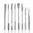 stainless steel micro lab spatula set - 8 pcs double-ended spatulas and tweezer for sampling and mixing, square, scoop, round & tapered arrow tip, 7"+6" length, by scientific labwares logo