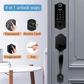 img 3 attached to HARFO Electronic Keypad Deadbolt Door Lock With Handle Set, Fingerprint Smart Digital Entry Lock, Aged Bronze Finish