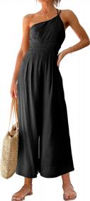 img 4 attached to Caracilia Women'S Summer Jumpsuit Romper: One Shoulder Straps, Pleated High Waist & Pockets