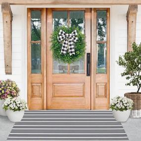 img 2 attached to KaHouen 27.5"X43" Black & White Striped Outdoor Rug - Hand Woven Cotton Washable Layered Doormat For Porch/Kitchen/Laundry Room/Farmhouse/Entryway