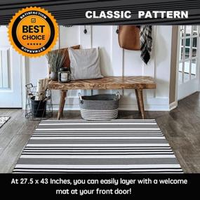 img 1 attached to KaHouen 27.5"X43" Black & White Striped Outdoor Rug - Hand Woven Cotton Washable Layered Doormat For Porch/Kitchen/Laundry Room/Farmhouse/Entryway