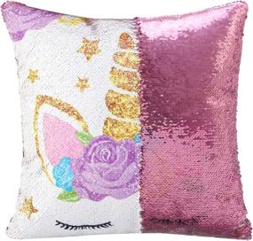 img 1 attached to Unicorn Gifts Mermaid Reversible Sequin Throw Pillow Cover Decorative Cushion Case For Girls Room Decor, Light Pink Color (1 Pack)
