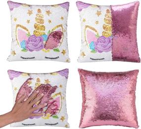 img 4 attached to Unicorn Gifts Mermaid Reversible Sequin Throw Pillow Cover Decorative Cushion Case For Girls Room Decor, Light Pink Color (1 Pack)