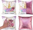 unicorn gifts mermaid reversible sequin throw pillow cover decorative cushion case for girls room decor, light pink color (1 pack) logo