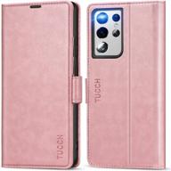 tucch rose gold wallet case for galaxy s21 ultra with rfid blocking and tpu shockproof interior: the perfect combination of style and protection logo