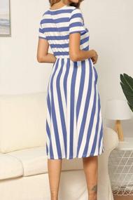 img 2 attached to Striped Midi Dress With Pockets: Casual, Short-Sleeved Women'S Swing Dress By Levaca