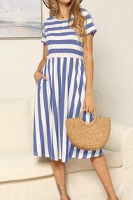 img 3 attached to Striped Midi Dress With Pockets: Casual, Short-Sleeved Women'S Swing Dress By Levaca