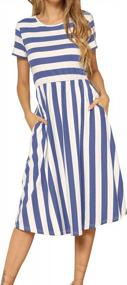 img 4 attached to Striped Midi Dress With Pockets: Casual, Short-Sleeved Women'S Swing Dress By Levaca