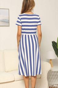 img 1 attached to Striped Midi Dress With Pockets: Casual, Short-Sleeved Women'S Swing Dress By Levaca